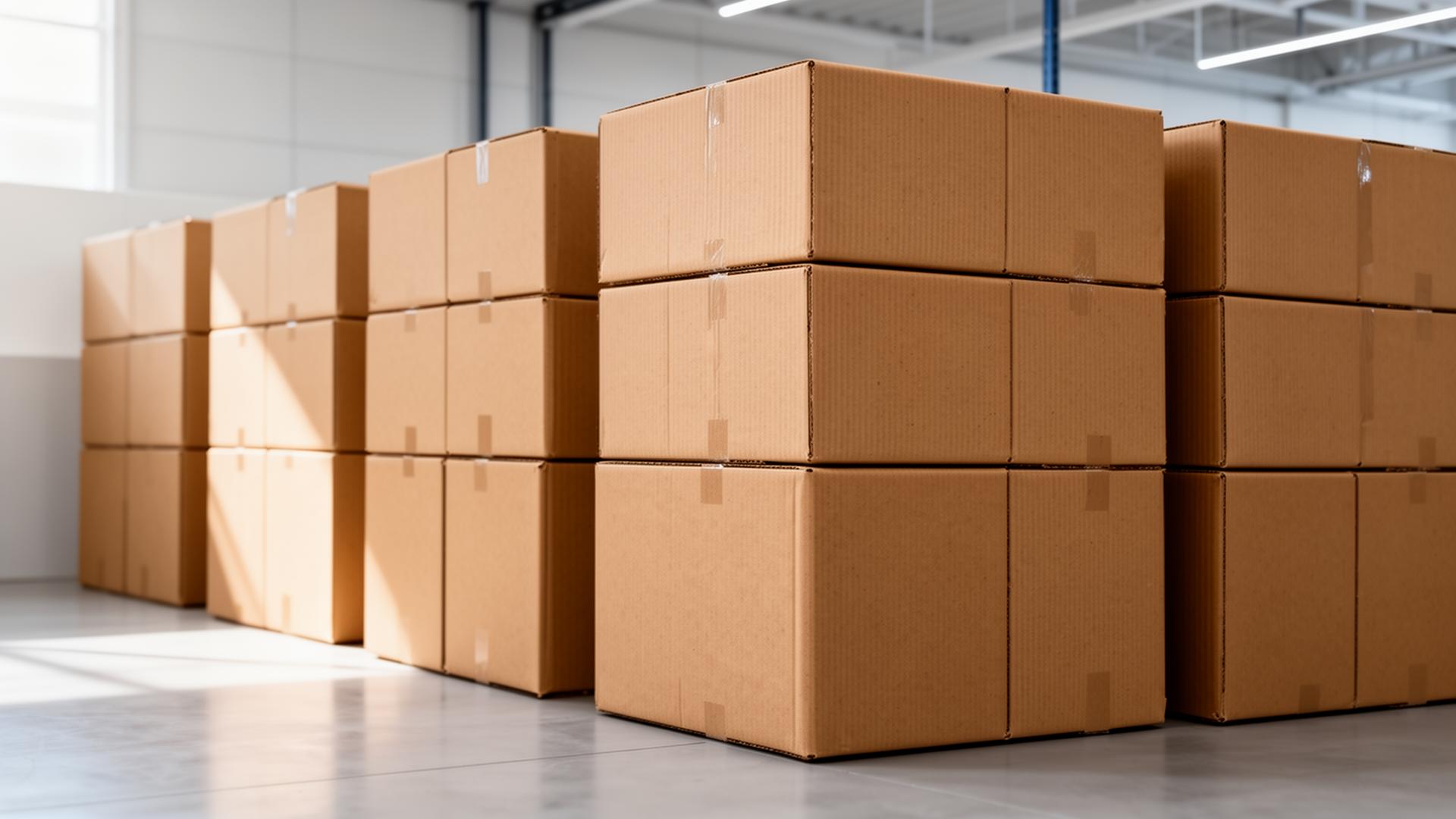 Stacked kraft corrugated boxes